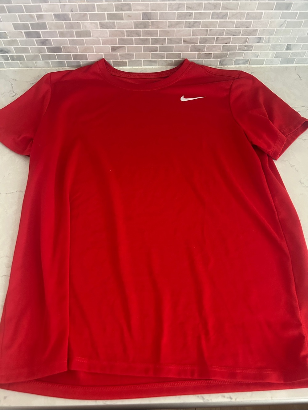 Nike Men’s Red Short Sleeve Dri-FIT Tee with White Swoosh